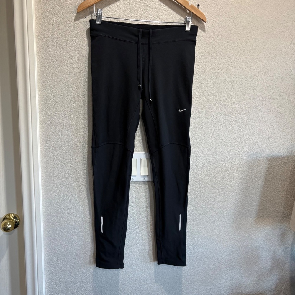 Nike Dri-FIT Women Running Tights Black Reflective Ankle Zip Leggings M